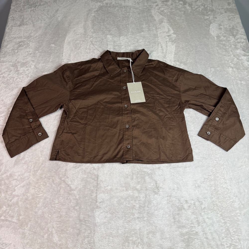 NWT Everlane Womens The Poplin Pajama Top Chestnut Brown XXS Button